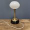 Lampe de Bureau Antique en Laiton avec Hotte en Verre Pavée 10