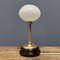 Lampe de Bureau Antique en Laiton avec Hotte en Verre Pavée 1