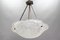 Art Deco French Frosted White Glass Pendant Light by Degué, David Gueron, 1930s 5