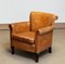 French Art Deco Brown / Tan Sheep Leather Roll Back Club Chair, 1960s 3