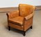 French Art Deco Brown / Tan Sheep Leather Roll Back Club Chair, 1960s 6