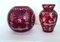 Vases Bohème Rouge Rubin avec Motif Forêt, Set de 2 3