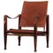 Cognac Brown Leather Safari Chair attributed to Kaare Klint, 1950s, Image 1