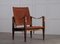 Cognac Brown Leather Safari Chair attributed to Kaare Klint, 1950s 8