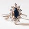 Vintage 18k White Gold Daisy Ring with Sapphire and Diamonds, 1970s 8