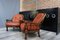 Cognac Leather and Wood Armchairs, 1960s, Set of 2 4