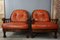 Cognac Leather and Wood Armchairs, 1960s, Set of 2 2