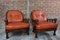 Cognac Leather and Wood Armchairs, 1960s, Set of 2 6