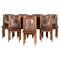 French Brutalist Elm & Leather Chairs by Roland Haeusler, 1980s, Set of 8 1