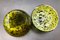 Murano Glass Apple Shaped Covered Bowl in Khaki Green with White Dots and Metal Gilded Holder from Cenedese, Image 6