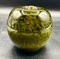 Cuenco de cristal de Murano con forma de manzana en verde caqui con lunares blancos y soporte de metal dorado de Cenedese, Imagen 7
