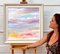 Paesaggio marino impressionista astratto con rosa chiaro, lilla, blu e giallo di artista britannico, 2022, Immagine 2