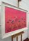 Angela Wakefield, Abstract Turquoise & Red Flowers on Pink Background, 2021, Acrylic, Framed 2