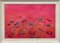 Angela Wakefield, Abstract Turquoise & Red Flowers on Pink Background, 2021, Acrylic, Framed 13
