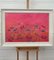 Angela Wakefield, Abstract Turquoise & Red Flowers on Pink Background, 2021, Acrylic, Framed 6