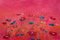 Angela Wakefield, Abstract Turquoise & Red Flowers on Pink Background, 2021, Acrylic, Framed 8
