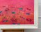 Angela Wakefield, Abstract Turquoise & Red Flowers on Pink Background, 2021, Acrylic, Framed 10