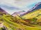 Bunte abstrakte Landschaft in Grün & Lila der schottischen Highlands, 2022 9