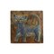 Thick Square Ceramic Wall Tile of Blue Cat in Relief 1