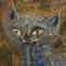 Dicke quadratische Keramik-Wandfliese mit Blauer Katze in Relief 3