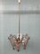 Vintage Brass Chandelier with Decorated Glass Lampshades, Italy, 1950s, Image 1