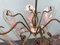 Vintage Brass Chandelier with Decorated Glass Lampshades, Italy, 1950s, Image 14