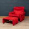 Vintage Red Coronado Armchair and Footstool by Tobia Scarpa for B&B Italia, 1970s, Set of 2 2