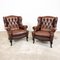 Vintage Chesterfield Wingback Armchairs in Dark Brown Leather, Set of 2 1