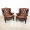 Vintage Chesterfield Wingback Armchairs in Dark Brown Leather, Set of 2, Image 1