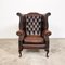 Vintage Rustic Chesterfield Wingback Armchair in Dark Brown Leather 8