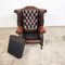 Vintage Rustic Chesterfield Wingback Armchair in Dark Brown Leather 14