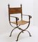 Curule Armchair in Wrought Iron and Leather, 1970s 3