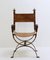 Curule Armchair in Wrought Iron and Leather, 1970s 2