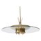 Italian Glass and Brass Saucer Ceiling Lamp, 1950s 1