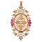 French 18 Karat Rose Gold Medallion with Ruby Cultured Pearl, 1960s 1