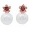 Rose Gold Earrings with Diamonds, Rubies and Pearls, Set of 2 1