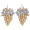 14 Kt Rose and White Gold Cluster Earrings with Diamonds, Topazes and Pearls, 1980s, Set of 2 1