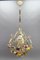 Lámpara de araña Hollywood Regency de metal y vidrio con rosas de porcelana, años 70, Imagen 6
