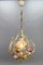 Hollywood Regency Metal and Glass Chandelier with Porcelain Roses, 1970s 3