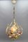 Hollywood Regency Metal and Glass Chandelier with Porcelain Roses, 1970s, Image 3