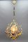 Hollywood Regency Metal and Glass Chandelier with Porcelain Roses, 1970s 4