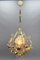 Hollywood Regency Metal and Glass Chandelier with Porcelain Roses, 1970s, Image 4