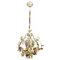 Hollywood Regency Metal and Glass Chandelier with Porcelain Roses, 1970s, Image 1
