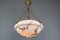 Art Deco French Marbled White Glass and Brass Pendant Light, 1950s 9
