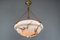 Art Deco French Marbled White Glass and Brass Pendant Light, 1950s, Image 9