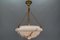 Art Deco French Marbled White Glass and Brass Pendant Light, 1950s 12