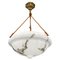 Art Deco French Marbled White Glass and Brass Pendant Light, 1950s, Image 1