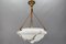 Art Deco French Marbled White Glass and Brass Pendant Light, 1950s 11