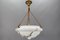 Art Deco French Marbled White Glass and Brass Pendant Light, 1950s, Image 11