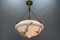 Art Deco French Marbled White Glass and Brass Pendant Light, 1950s 18